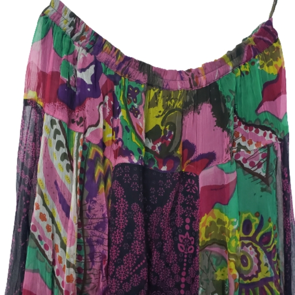 SOLD ANU Boho Peasant Multi Colored Gypsy Tiered Elastic Waist Flower Skirt Sz L - Picture 3 of 12